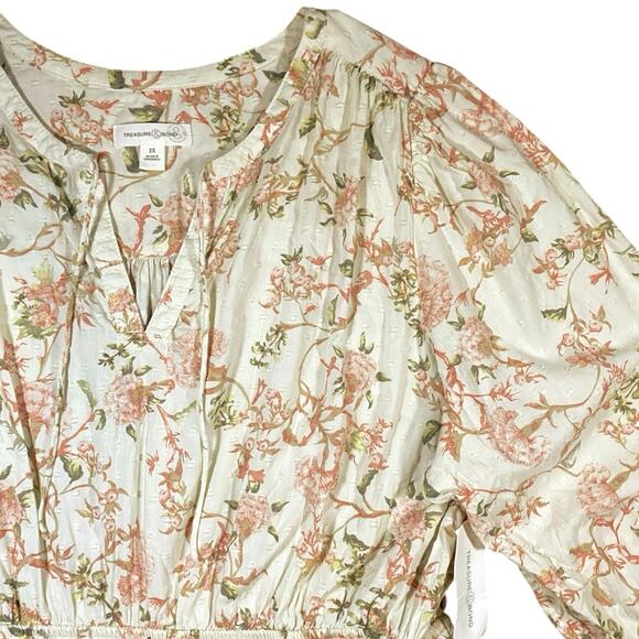 Treasure&Bond Ivory Floral Print Ruffle Hem Minidress NWT - 2X - Picture 3 of 5